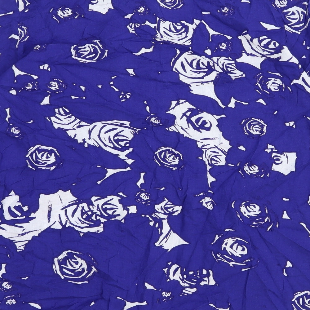 Together Womens Blue Geometric 100% Cotton Basic Button-Up Size M V-Neck