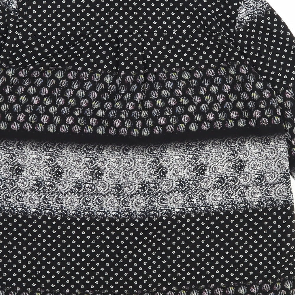 Topshop Womens Black Geometric Polyester Basic Button-Up Size 8 V-Neck