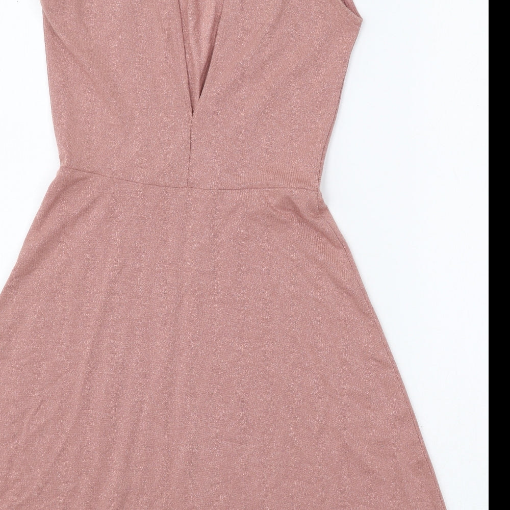 H&M Womens Pink Polyester Skater Dress Size 8 Scoop Neck
