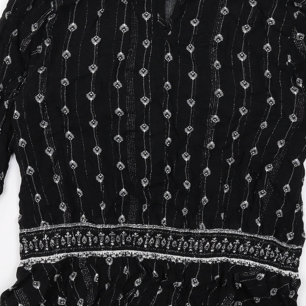 New Look Womens Black Geometric Polyester Basic Blouse Size 8 Round Neck