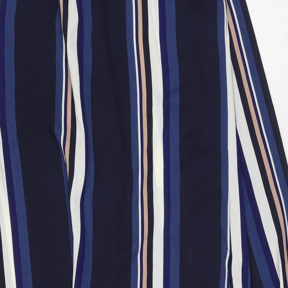 Marks & Spencer Womens Blue Striped Polyester Basic Blouse Size 8 Collared