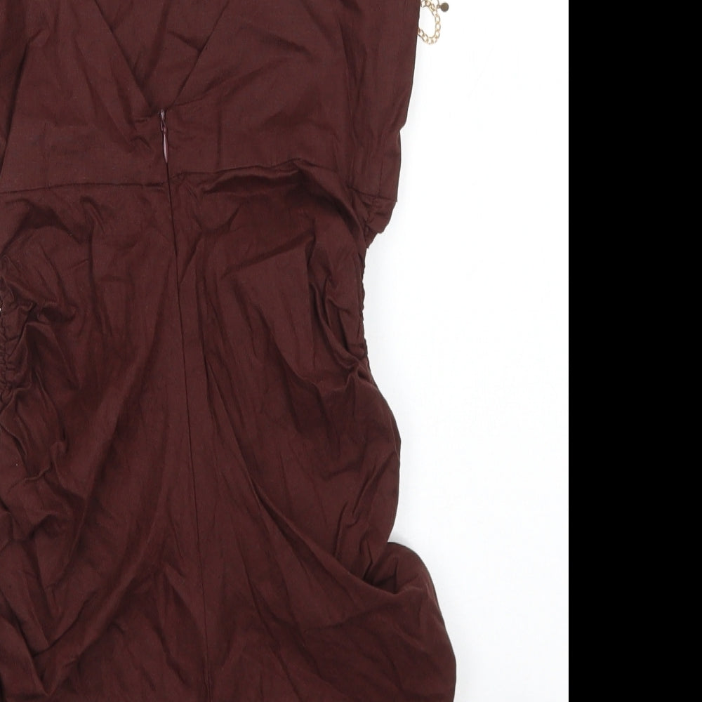 Zara Womens Brown Cotton Mini Size XS Sweetheart Zip - Chain Detail