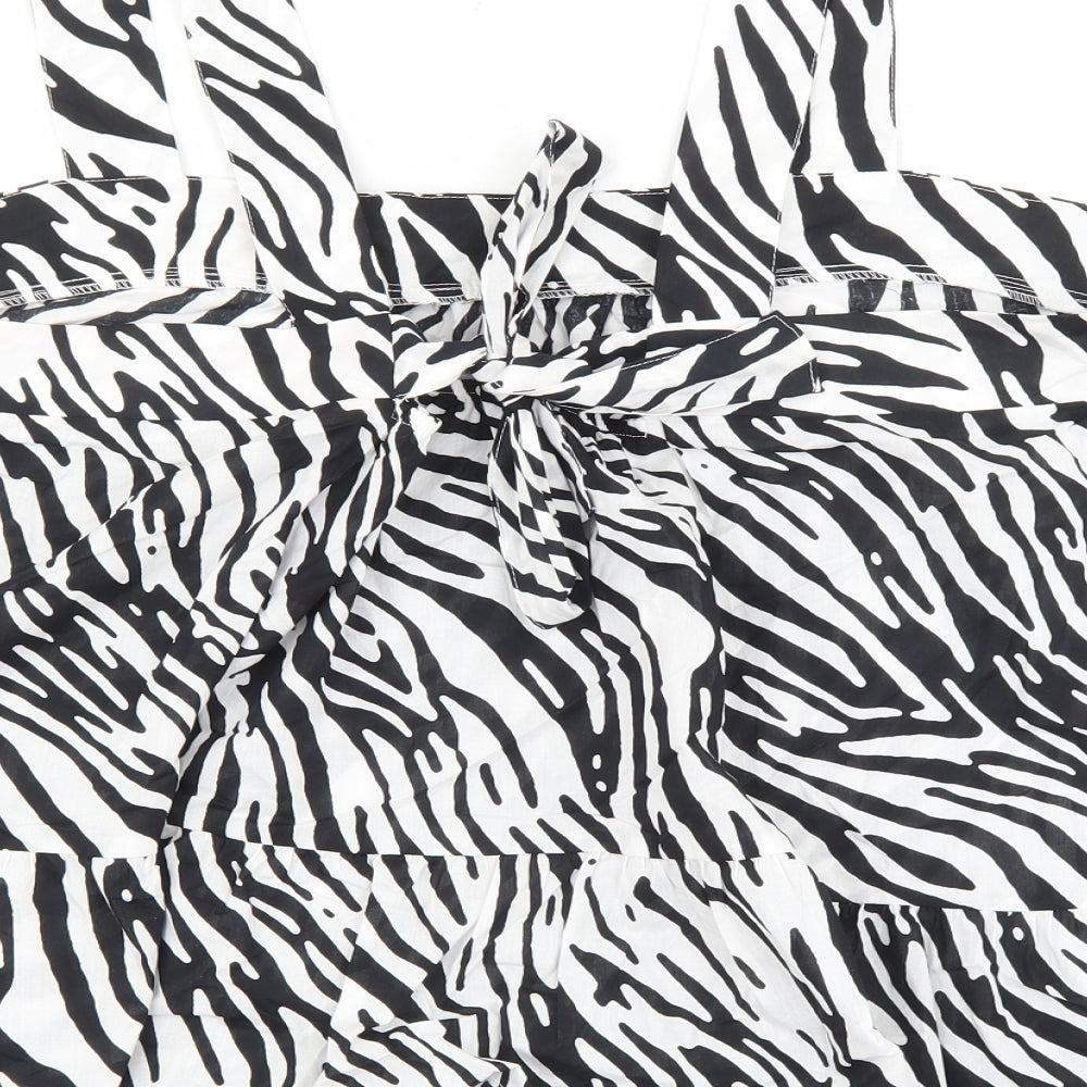 Marks & Spencer Womens Black Animal Print 100% Cotton Basic Tank Size 24 Square Neck - Zebra Print