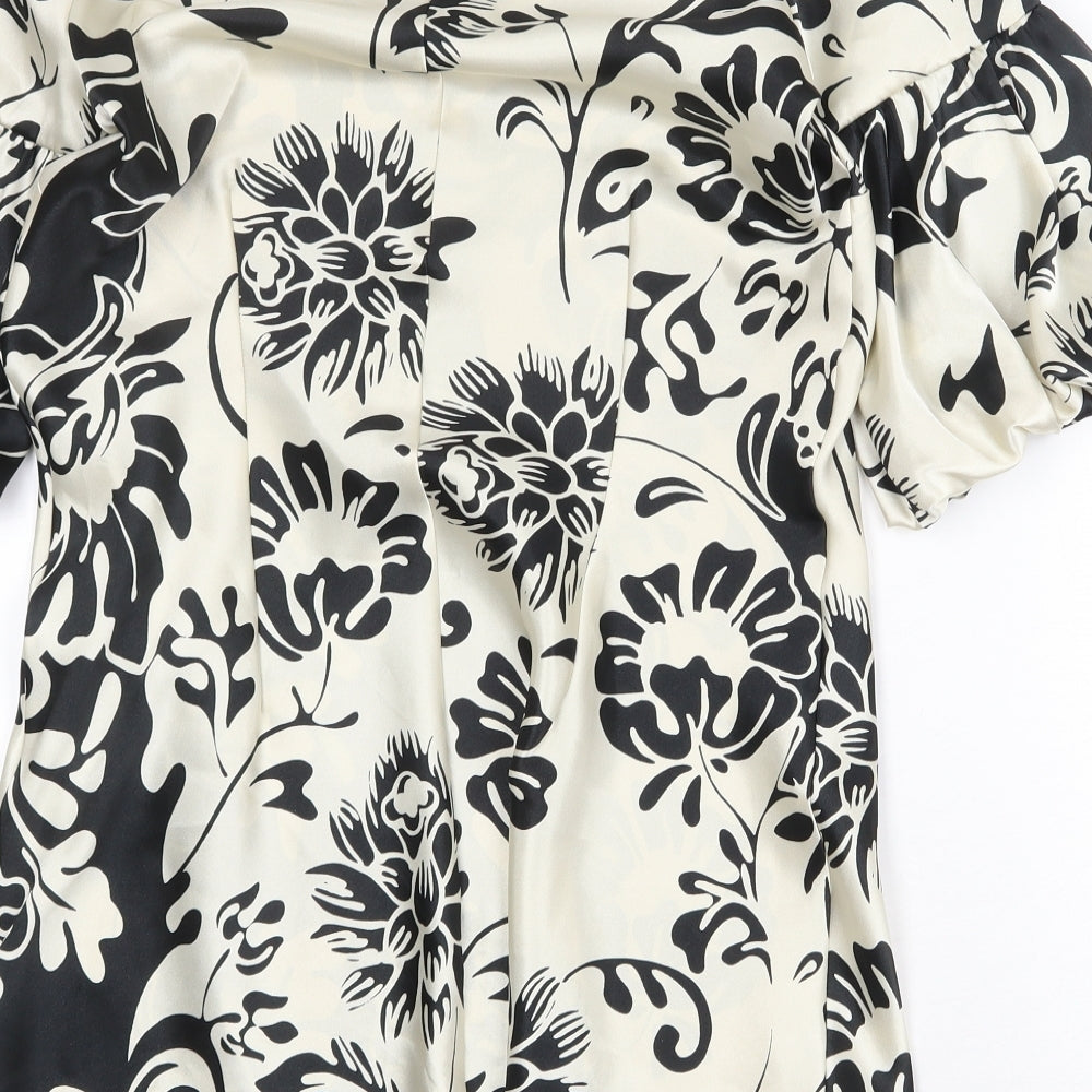 Marks & Spencer Womens Black Floral Polyester Shift Size 12 Boat Neck Button