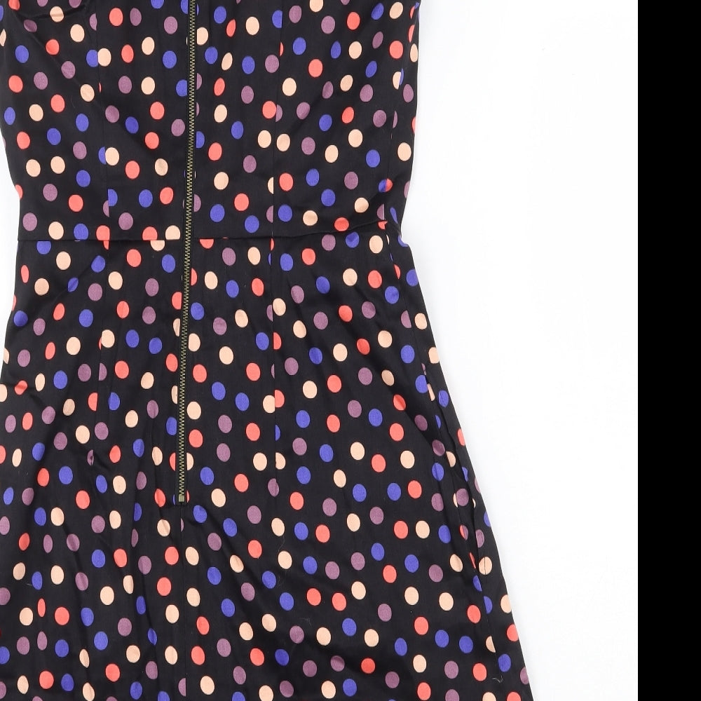 Louche Womens Black Polka Dot Cotton Fit & Flare Size 8 Collared Zip