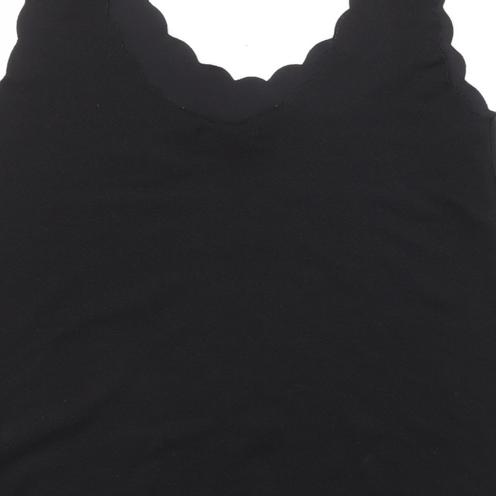 Candy Crush Womens Black Polyester Basic Tank Size S V-Neck - Scallop Hem