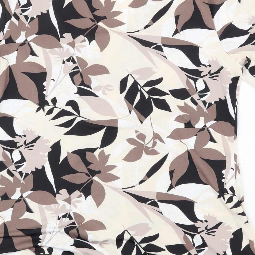 Crealine Womens Beige Geometric Polyester Basic T-Shirt Size 14 V-Neck - Leaf Print