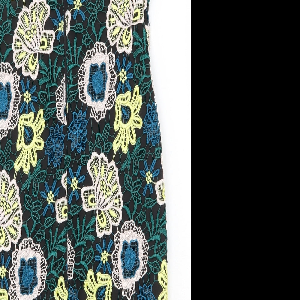 Julien Macdonald Womens Multicoloured Floral Polyester Sheath Size 8 V-Neck Zip