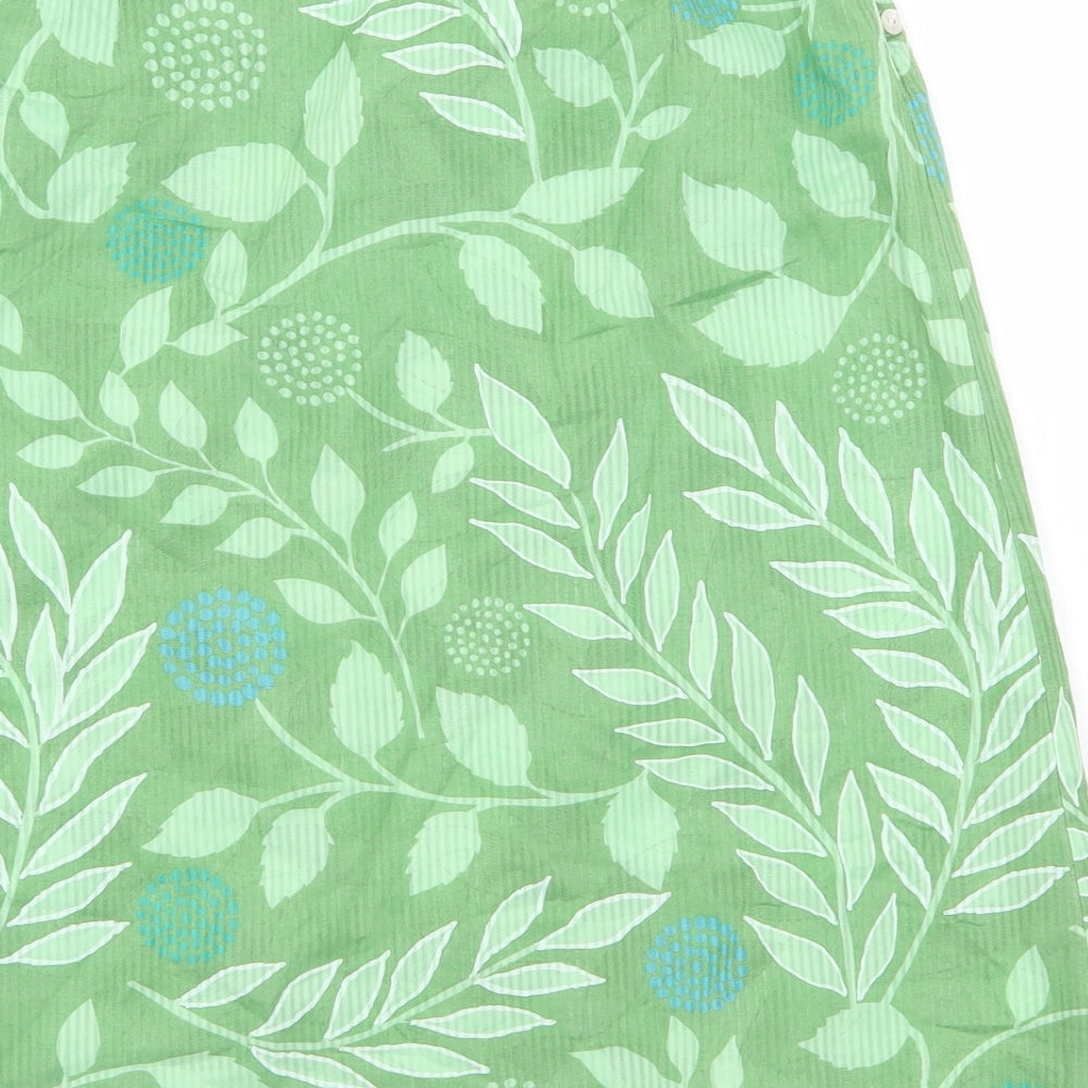 Preworn Womens Green Floral Polyester A-Line Skirt Size 28 in Button