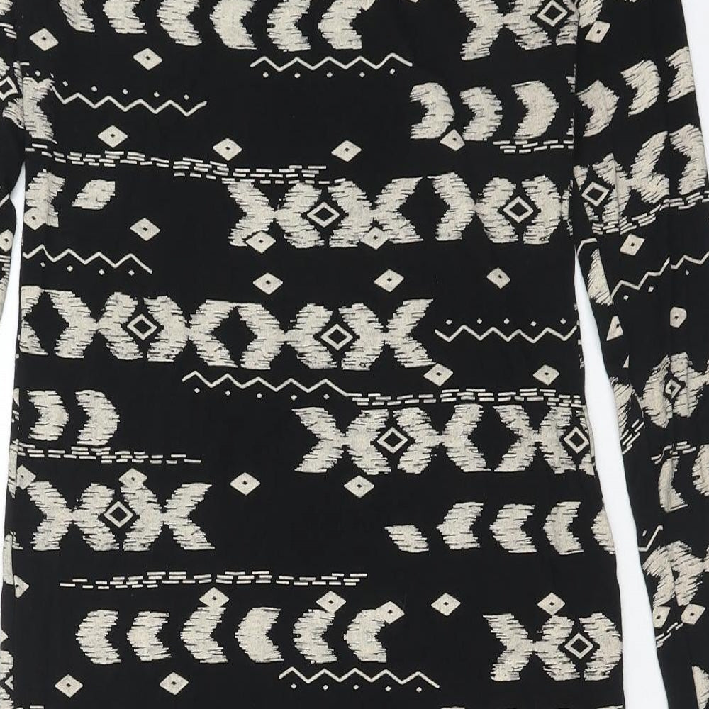 High Rose Womens Black Geometric Viscose Bodycon Size S Boat Neck Pullover