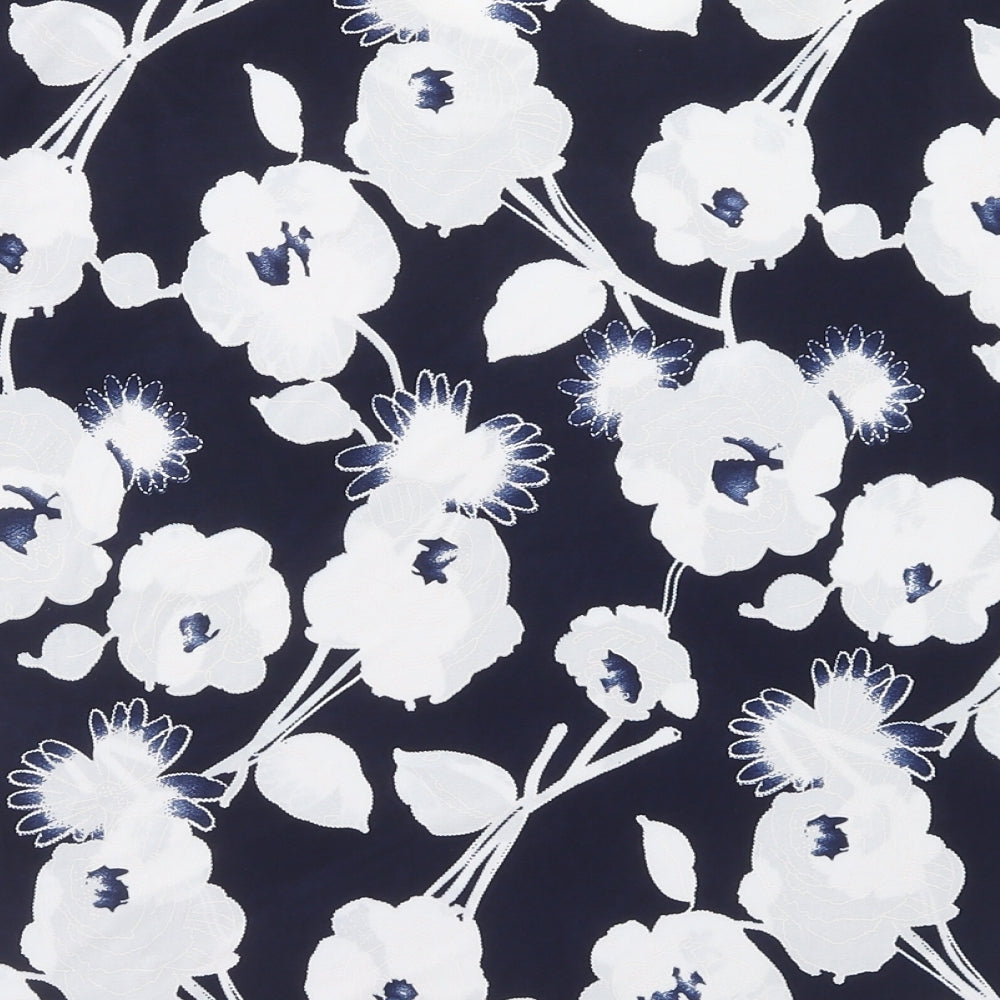 Hongyu Womens Blue Floral Polyester Basic T-Shirt Size L Round Neck