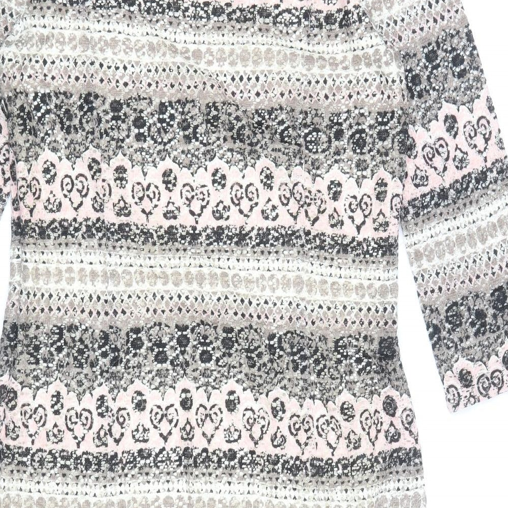 Phase Eight Womens Blue Geometric Cotton Shift Size 12 Boat Neck Zip