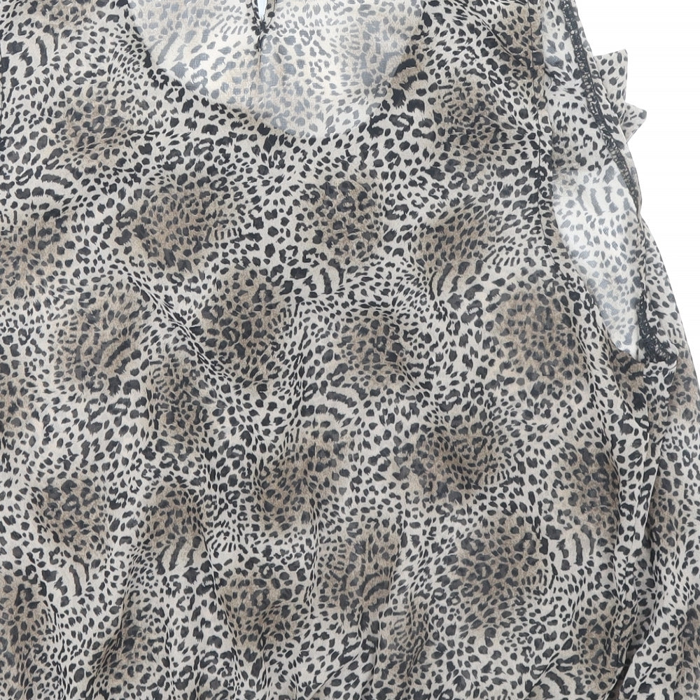 Glamourous Womens Brown Animal Print Polyester Basic Blouse Size 14 Scoop Neck - Leopard Print