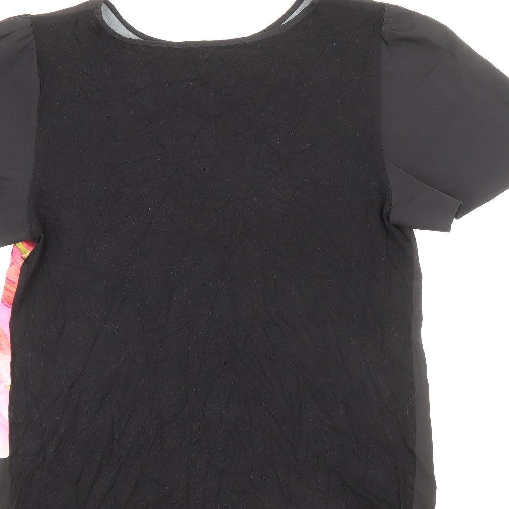 Oasis Womens Black Polyester Basic T-Shirt Size S Round Neck - Flower