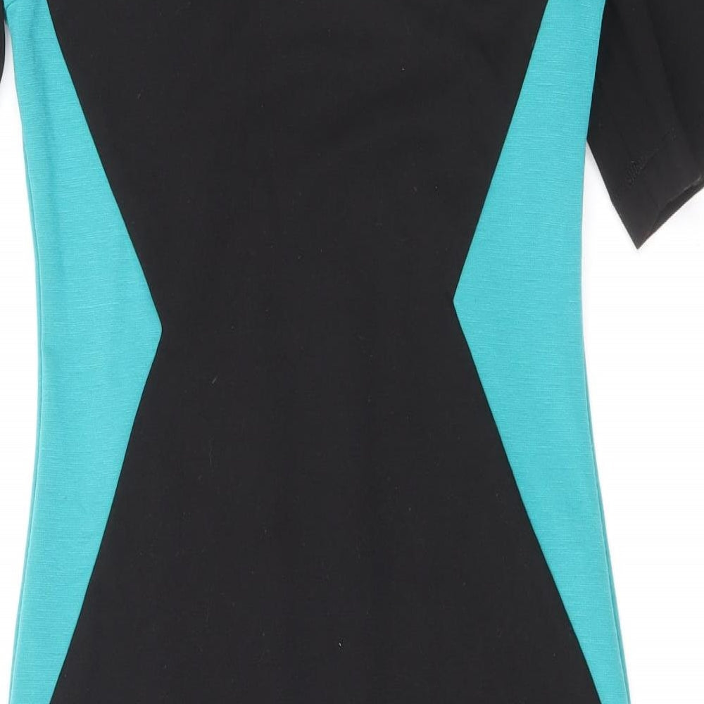 Peacocks Womens Black Colourblock Viscose Bodycon Size 10 Scoop Neck Pullover