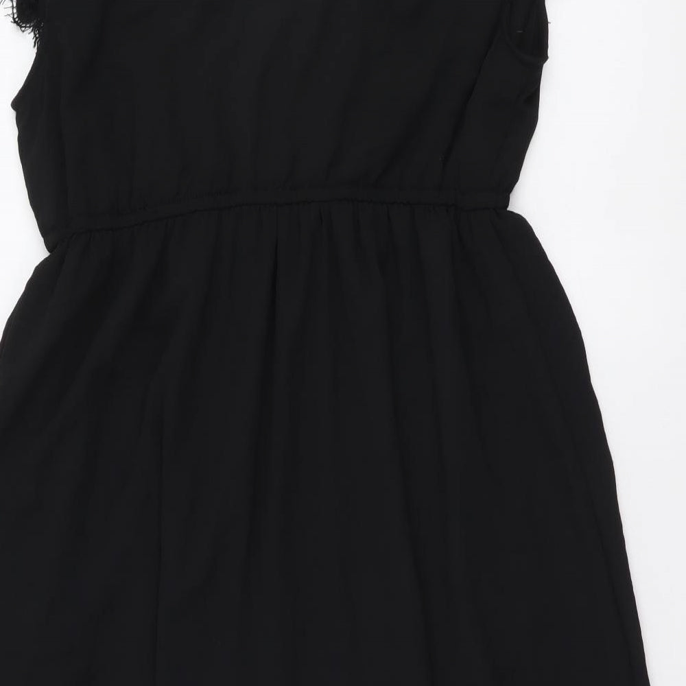 H&M Womens Black Polyester Fit & Flare Size S V-Neck Button