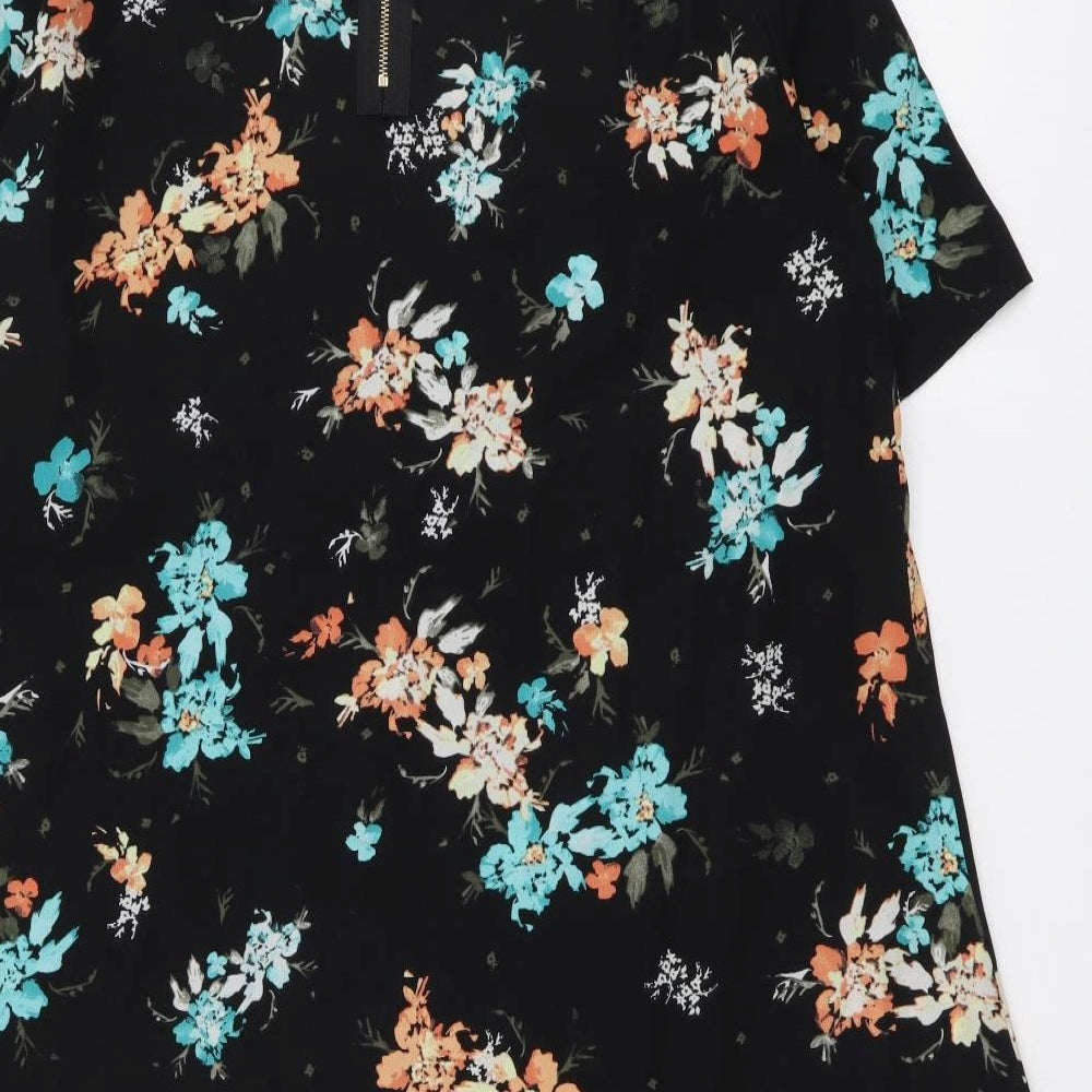 Apricot Womens Black Floral Polyester Shift Size 12 Round Neck Zip