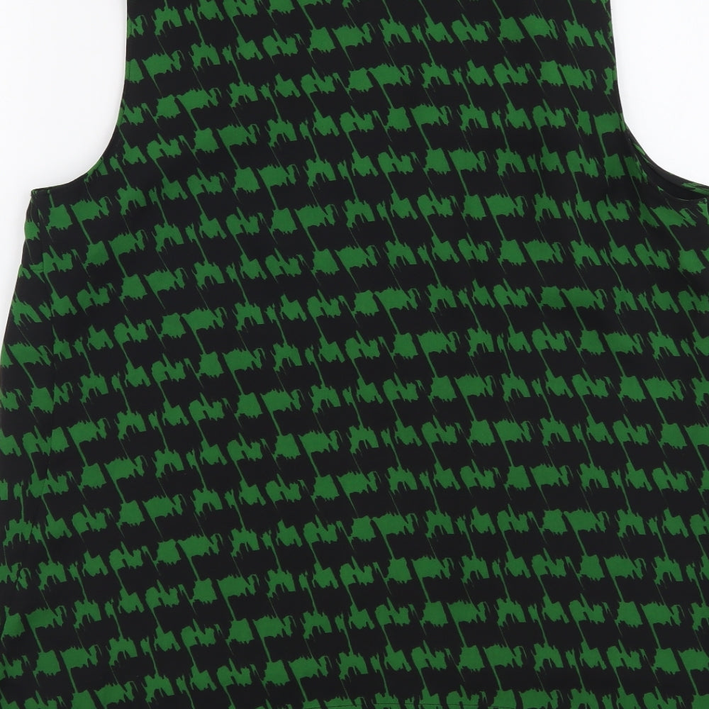 Marks & Spencer Womens Green Geometric Polyester Basic Blouse Size 12 Scoop Neck