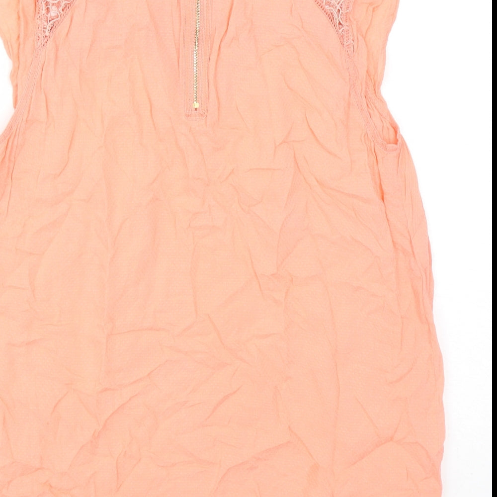 Warehouse Womens Orange Cotton Basic Tank Size 12 Boat Neck - Lace Detail