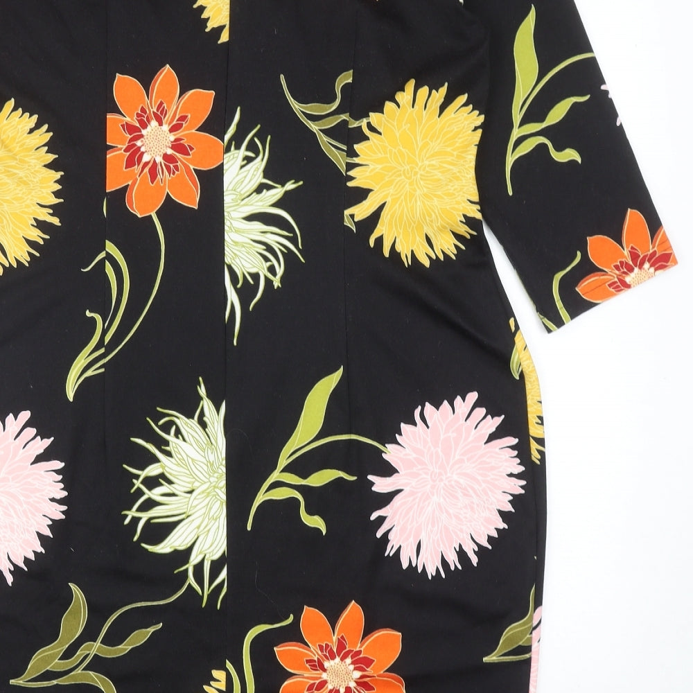 Soon Womens Black Floral Polyester Sheath Size 8 Boat Neck Zip