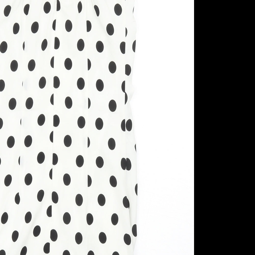 Preworn Womens White Polka Dot Polyester Bodycon Size S V-Neck Zip