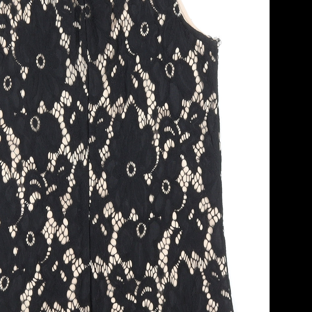 Body Flirt Womens Black Floral Polyamide Basic Blouse Size S V-Neck - Lace Overlay