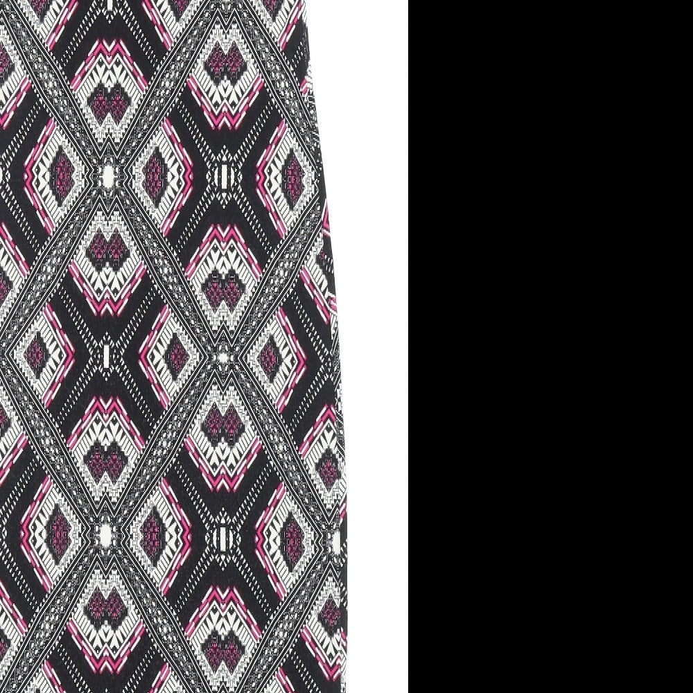 Miss Selfridge Womens Black Geometric Viscose Tank Dress Size 10 Boat Neck Pullover