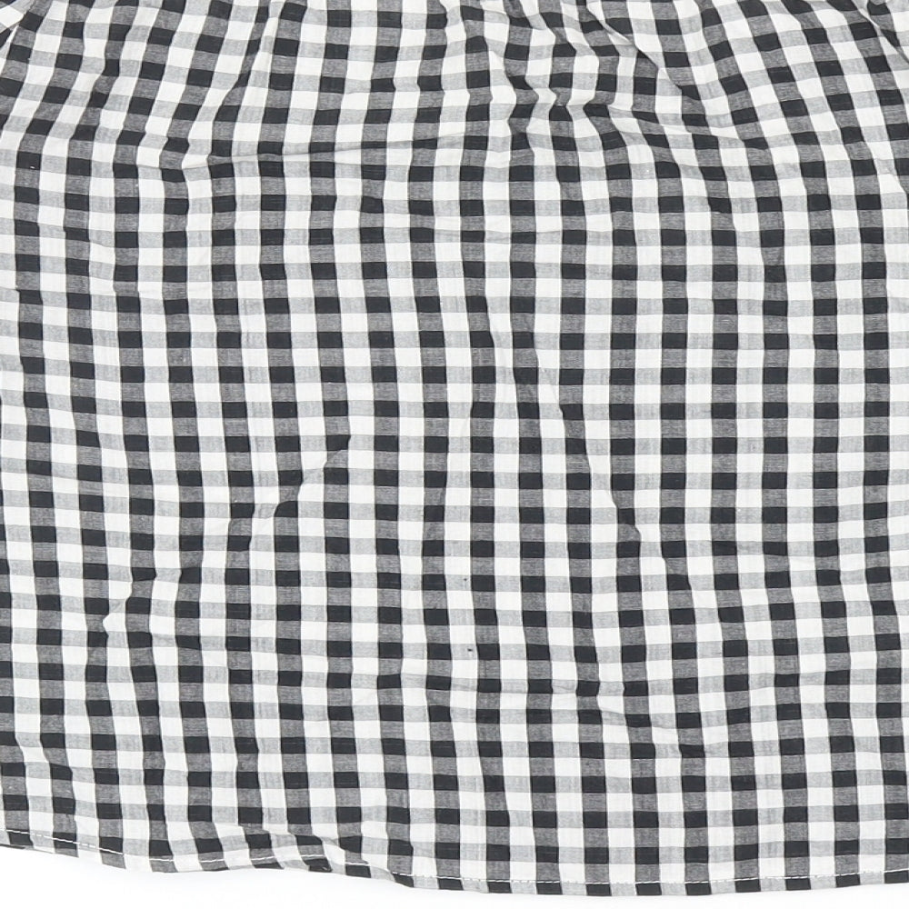PRETTYLITTLETHING Womens Black Check Cotton Basic Blouse Size 8 Boat Neck