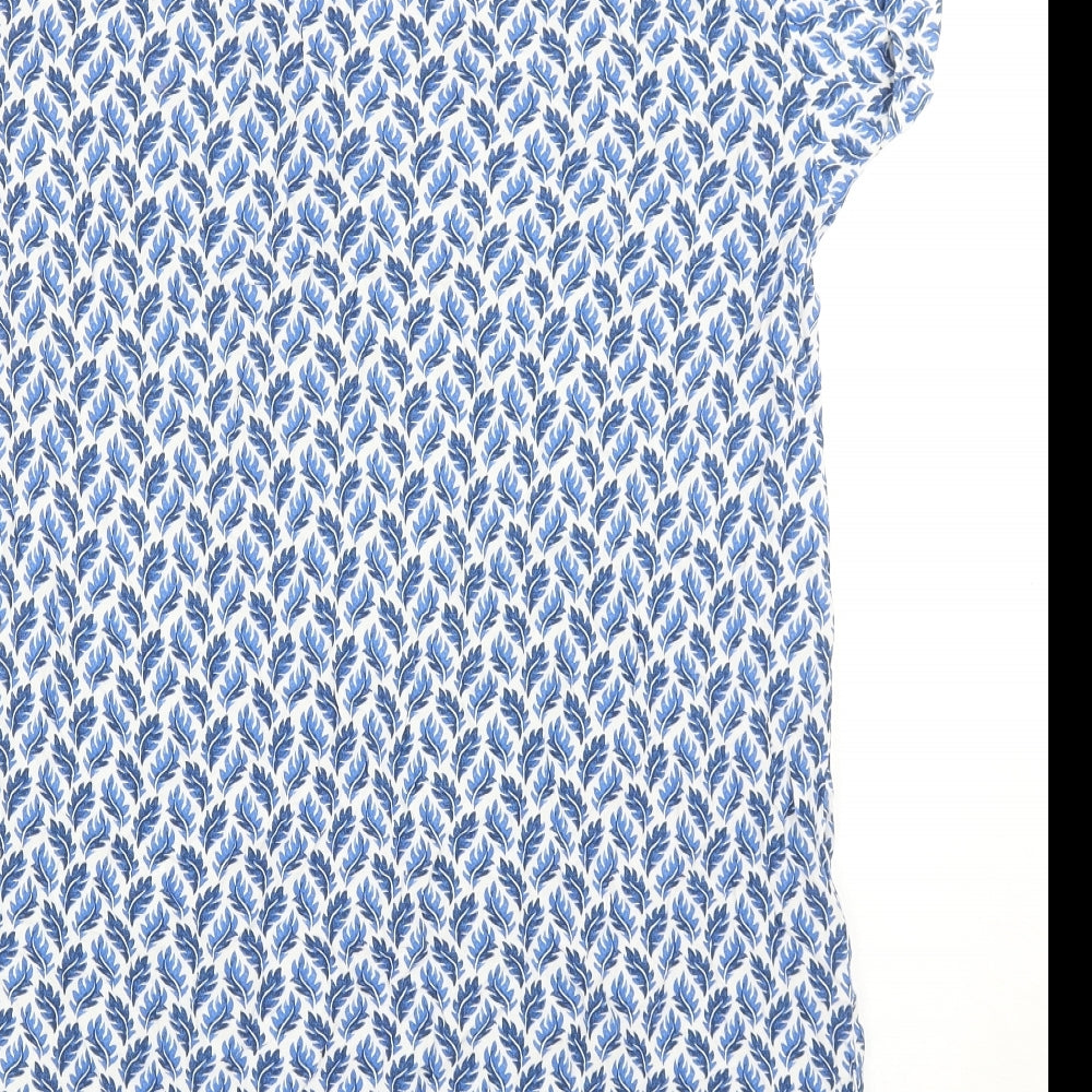 H&M Womens Blue Geometric Viscose Shirt Dress Size 10 V-Neck Pullover
