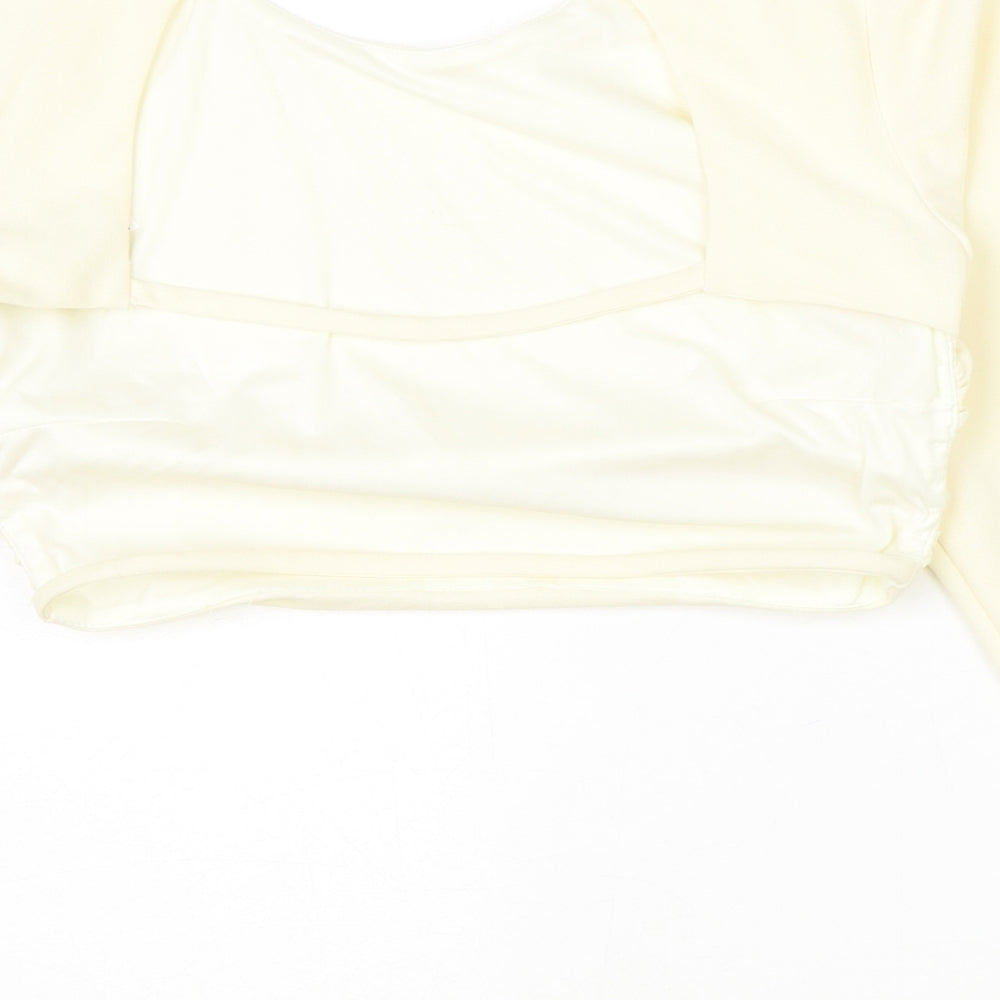 Zara Womens Ivory Polyester Cropped Blouse Size M Scoop Neck