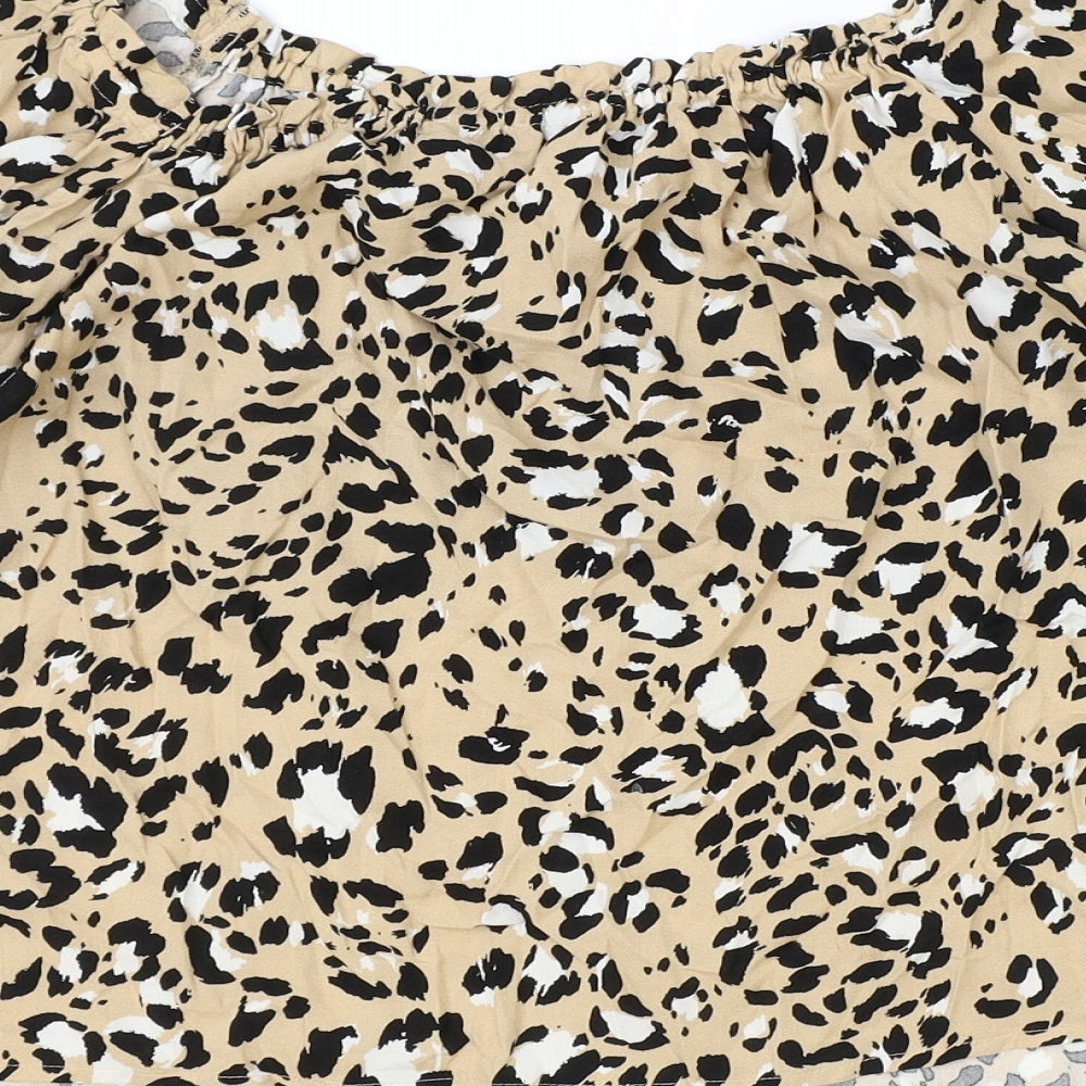 Marks & Spencer Womens Brown Animal Print Viscose Basic Blouse Size 14 Square Neck - Leopard Print