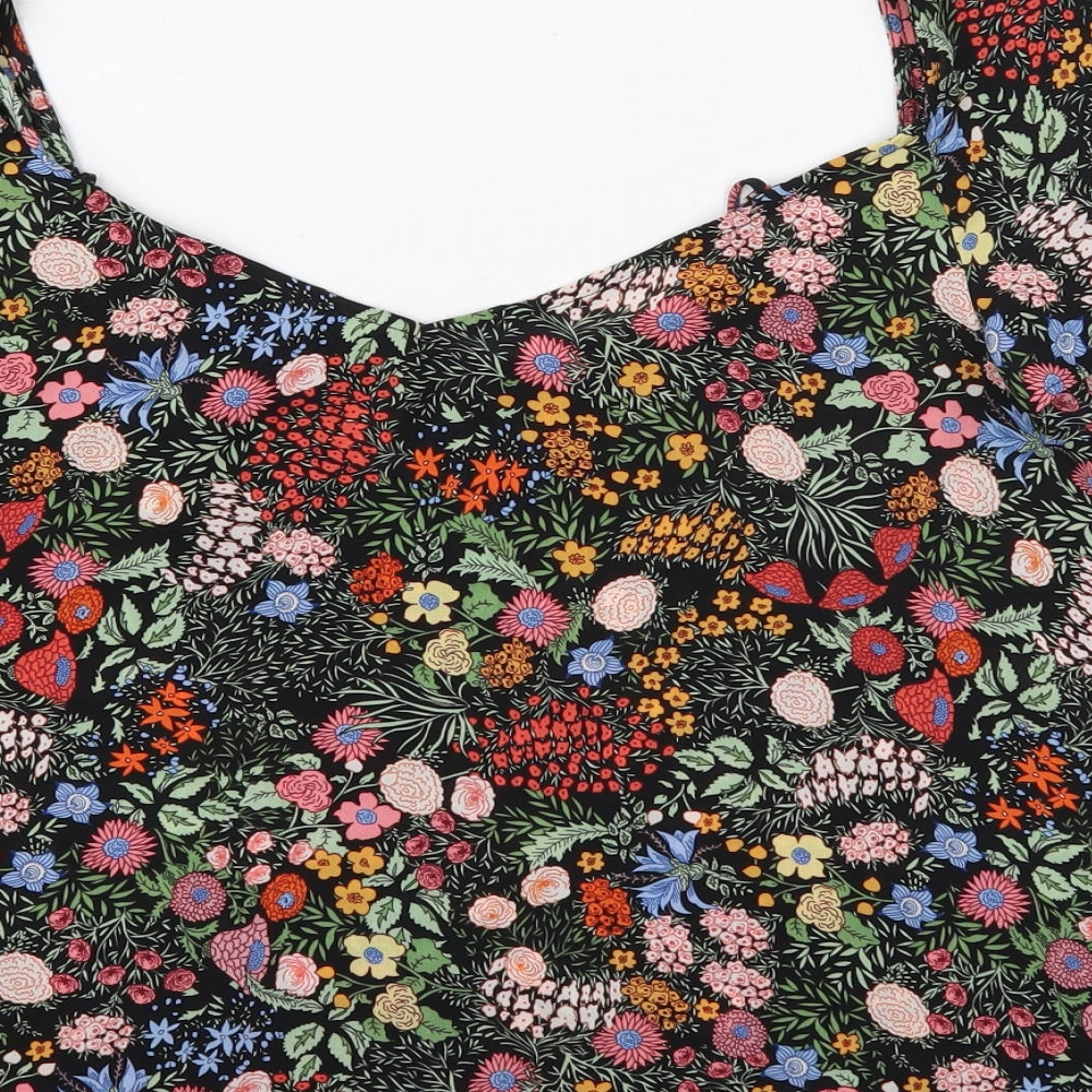 Topshop Womens Black Floral Polyester Cropped Blouse Size 10 Boat Neck