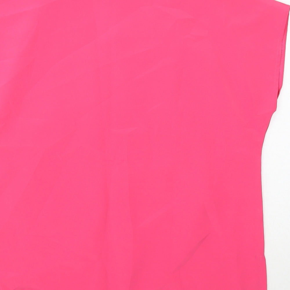 FASHION EXTRA Womens Pink Polyester Basic Blouse Size 14 V-Neck