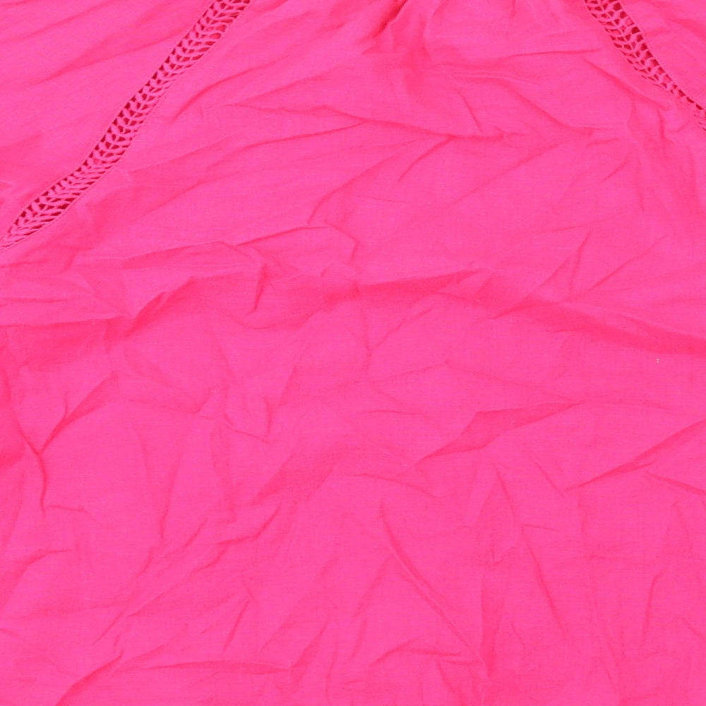 Marks & Spencer Womens Pink Linen Basic Button-Up Size 6 V-Neck