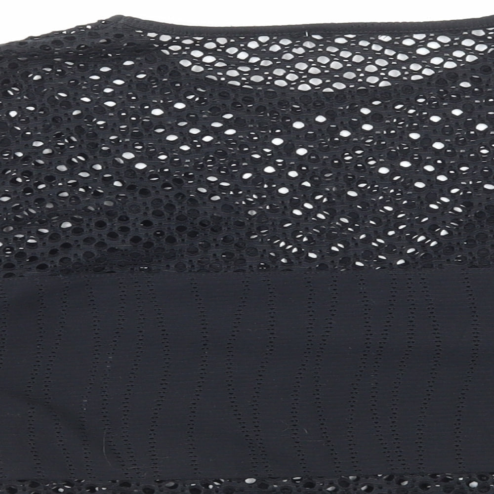 Preworn Womens Black Viscose Cropped Blouse Size 8 Round Neck