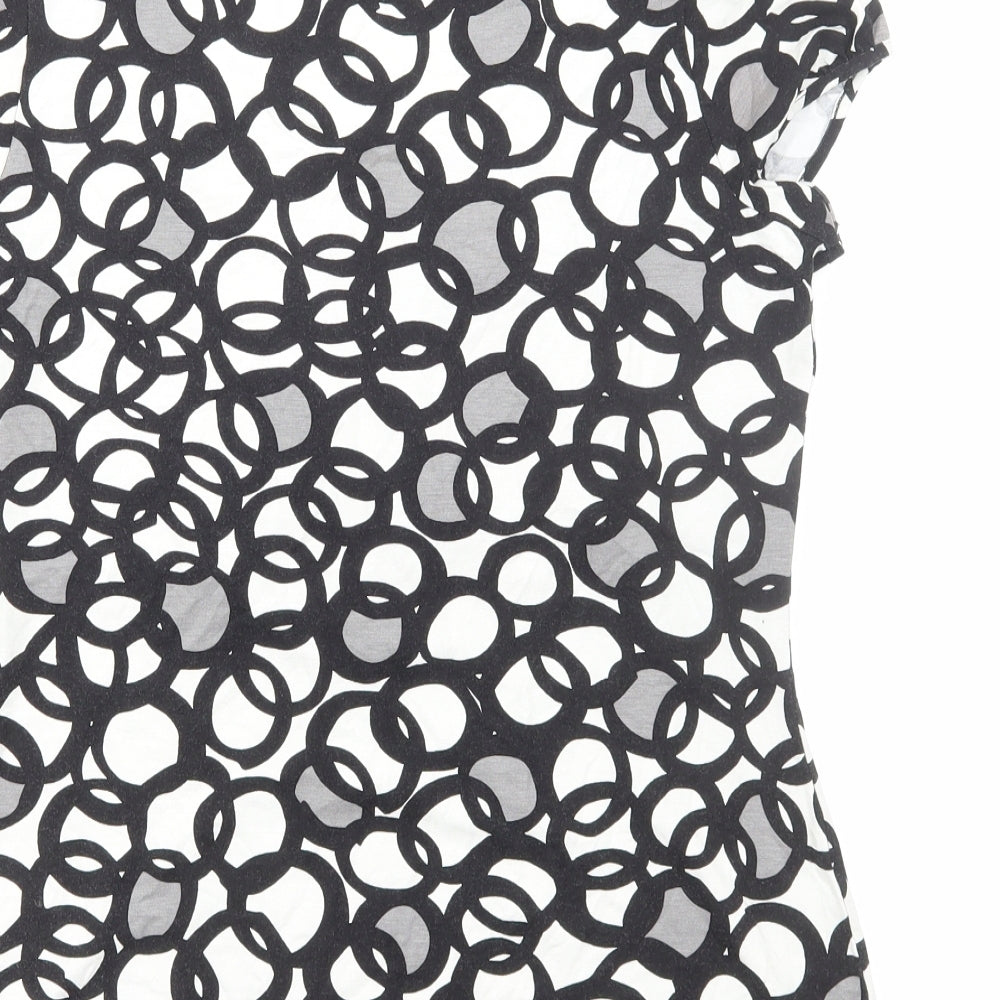 Preworn Womens Black Geometric Viscose Basic T-Shirt Size M Scoop Neck