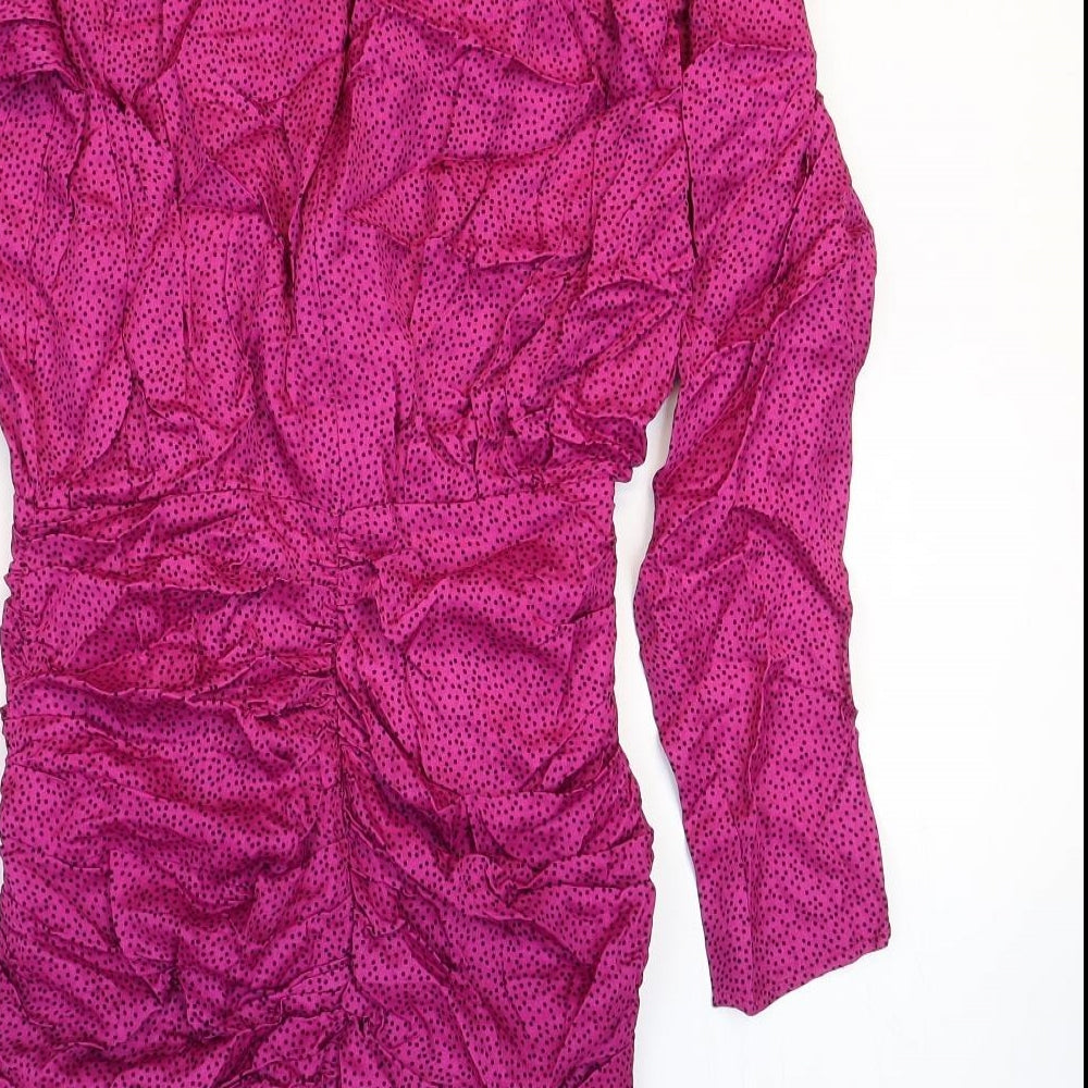 Zara Womens Pink Animal Print Polyester Mini Size 4 V-Neck