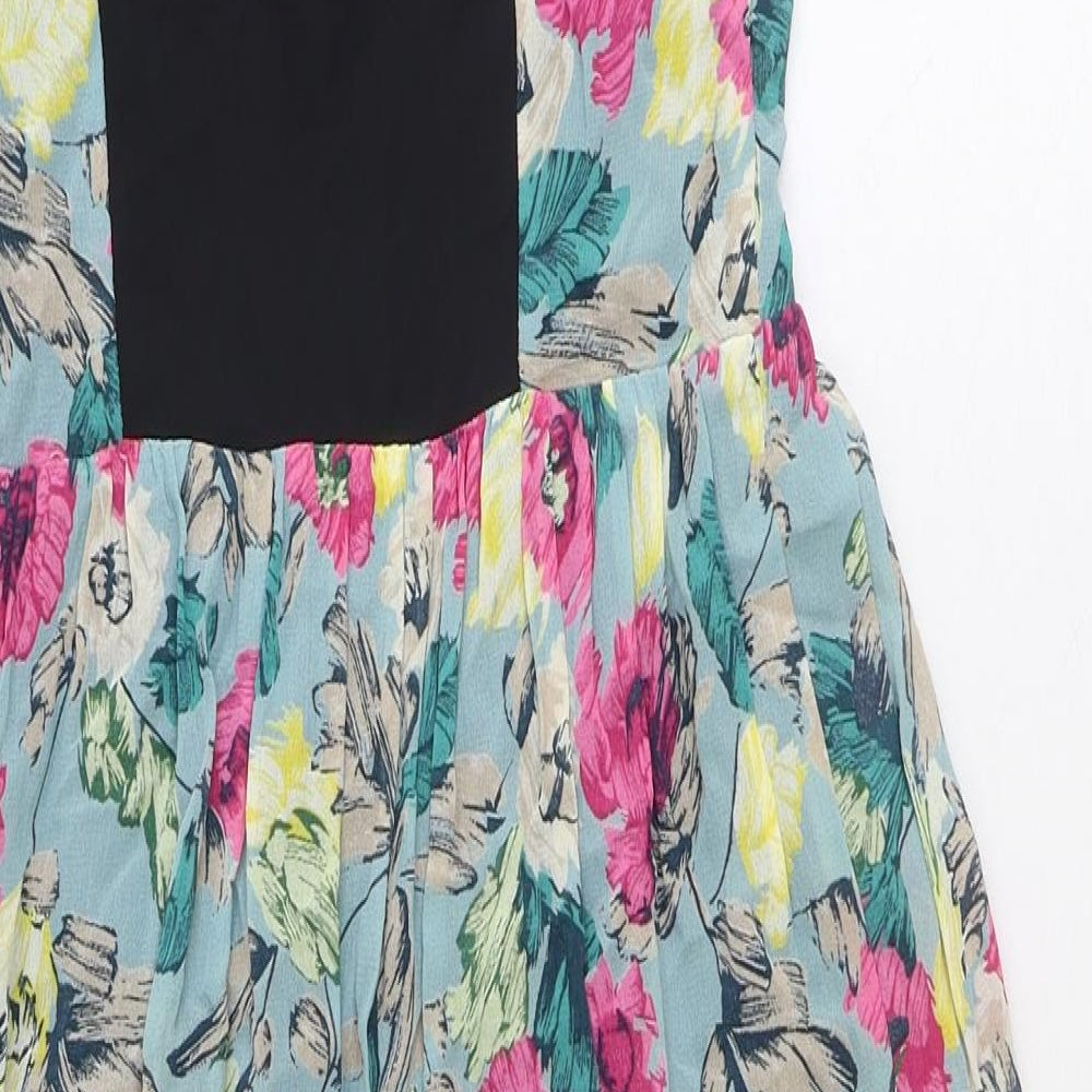 ASOS Womens Blue Floral Viscose A-Line Size 8 Scoop Neck Zip