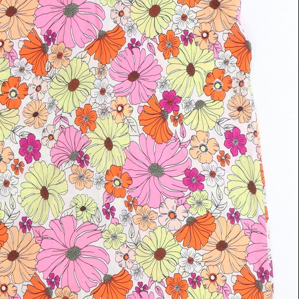 Marks & Spencer Womens Orange Floral Polyester Basic Tank Size 12 V-Neck