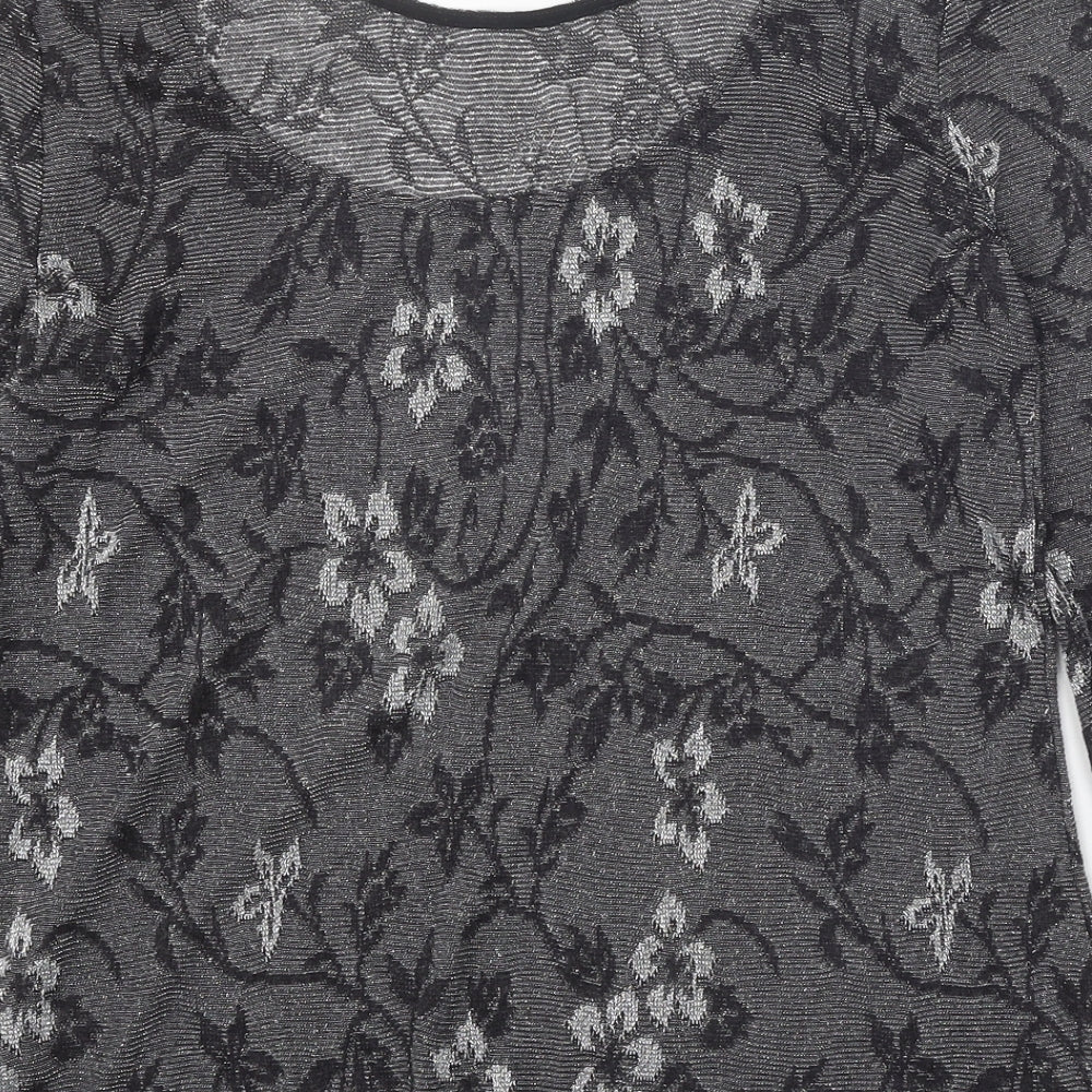 Oasis Womens Grey Floral Acrylic Basic T-Shirt Size M Round Neck