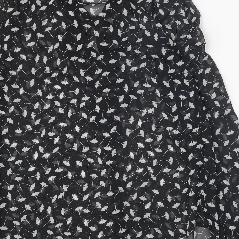 Atmosphere Womens Black Geometric Polyester Basic Button-Up Size 10 V-Neck