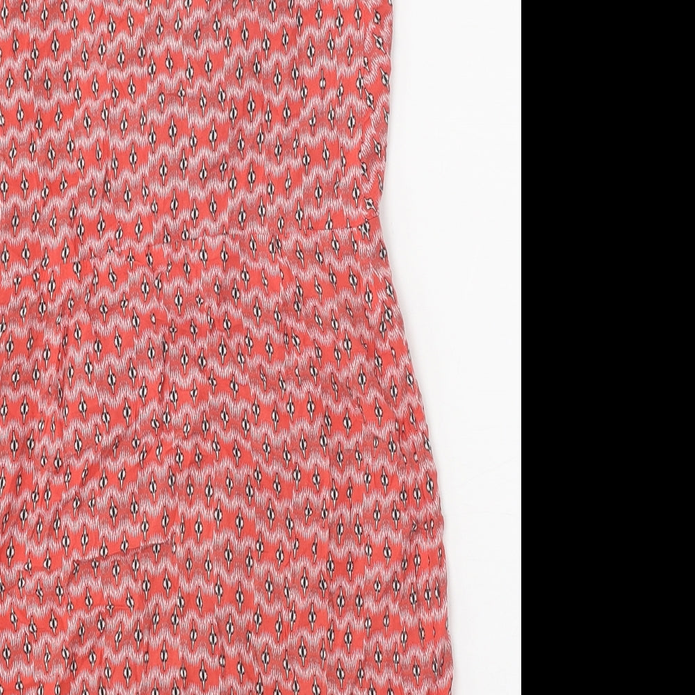 Trafaluc Womens Red Geometric Viscose Mini Size XS V-Neck Pullover