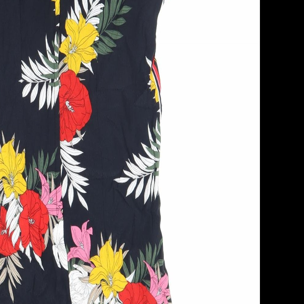 Dorothy Perkins Womens Black Floral Polyester Shift Size 10 Boat Neck Zip