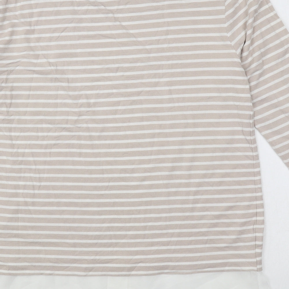 Fransa Womens Beige Striped Viscose Basic T-Shirt Size XS Round Neck