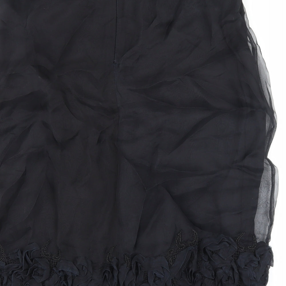 Preworn Womens Black Floral Polyester A-Line Skirt Size 34 Zip