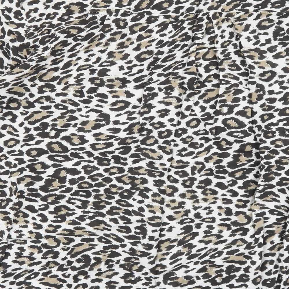Alexara Womens Brown Animal Print Viscose Basic Blouse Size L V-Neck - Leopard Print