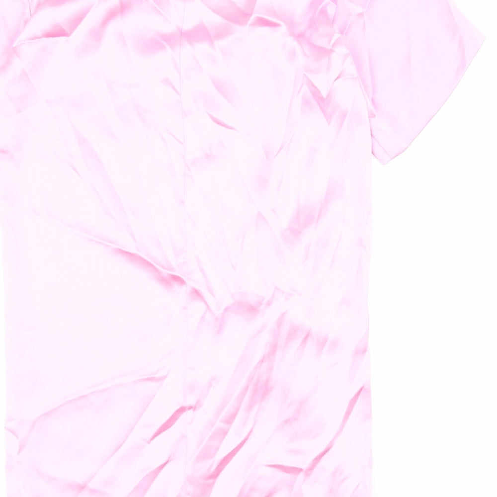 Zara Womens Pink Polyester Shirt Dress Size M Round Neck Zip