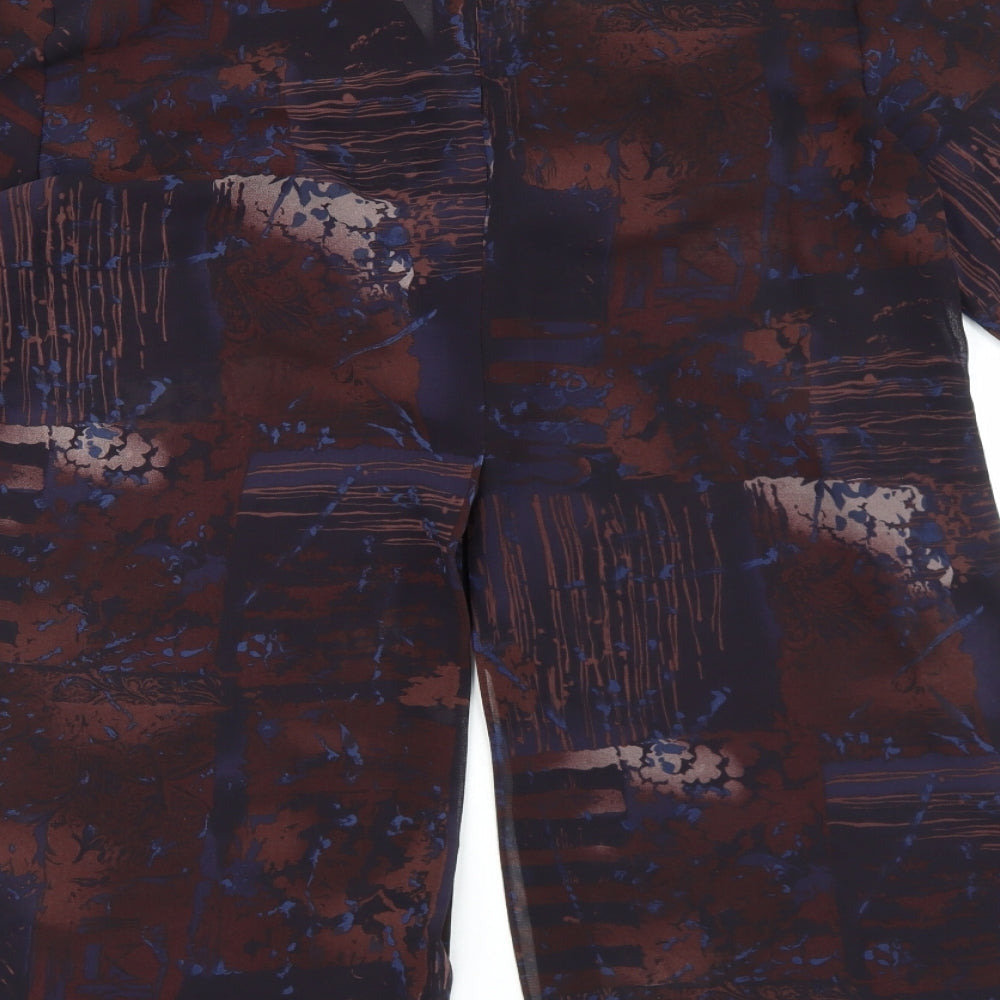 NEXT Womens Brown Geometric Polyester Basic Button-Up Size M V-Neck