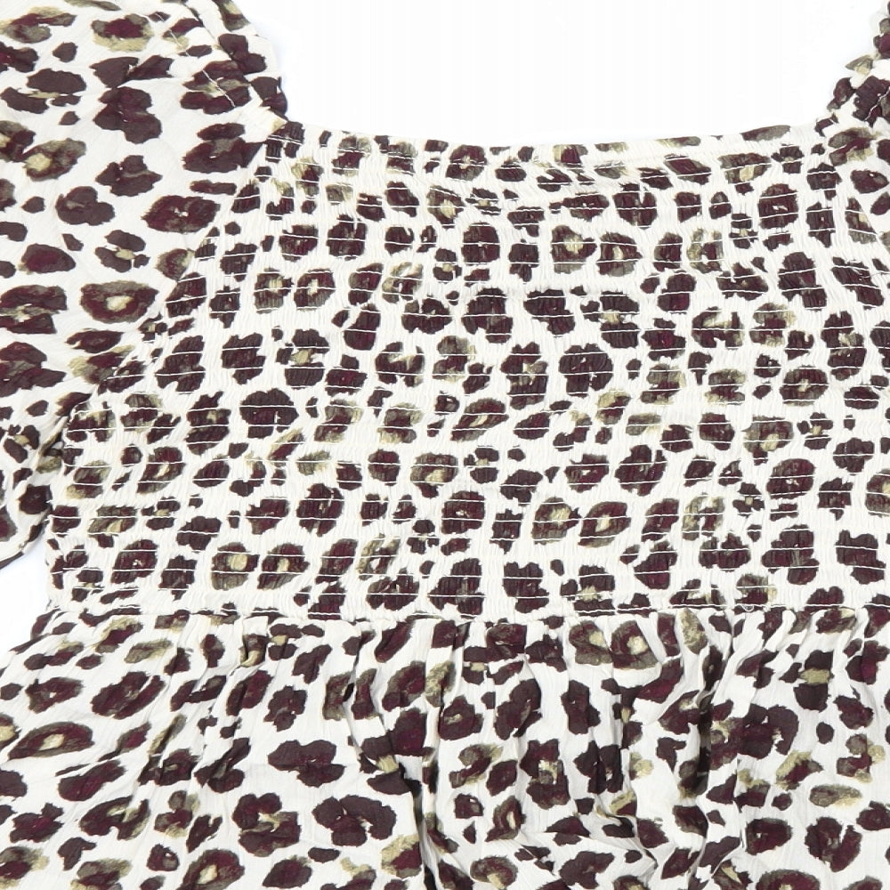 F&F Womens Brown Animal Print Viscose Basic Blouse Size 14 Square Neck - Leopard Print