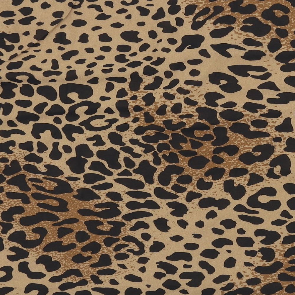VILA Womens Brown Animal Print Polyester Basic T-Shirt Size 14 V-Neck - Leopard Print